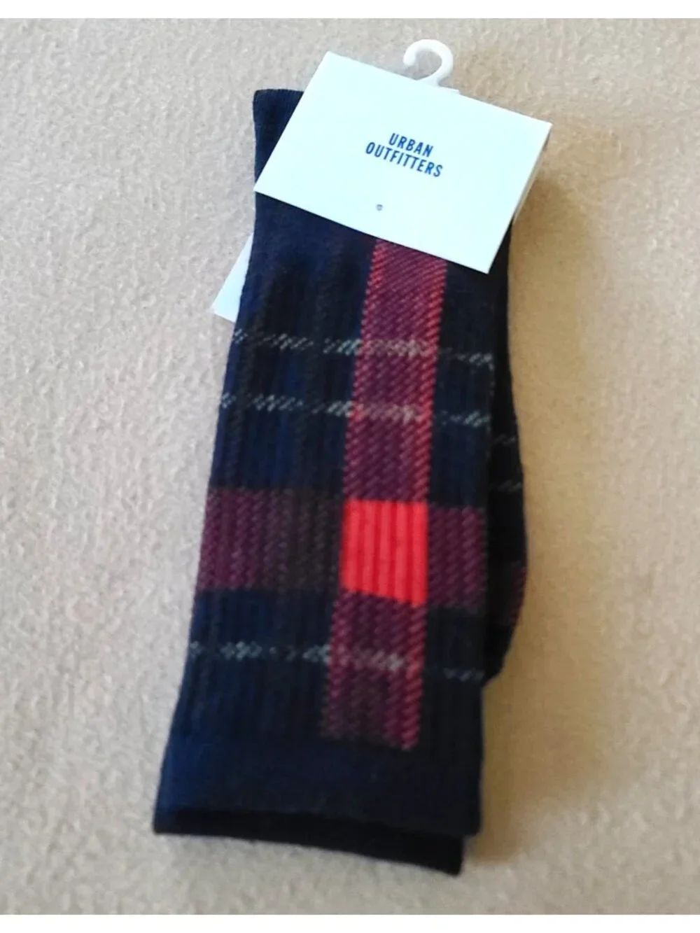 2 Pairs Urban Outfitters Crew Socks OS Unisex Checkerboard + Camo & Plaid NEW
